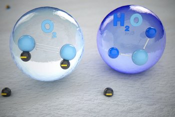 <p>Negativ geladener Sauerstoff trifft auf in der Luft befindliche Wassermoleküle.</p>